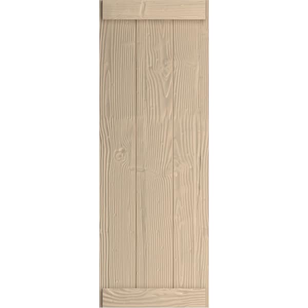 Rustic Three Board Joined Board-n-Batten Sandblasted Faux Wood Shutters W/End Batten, 16 1/2Wx36H